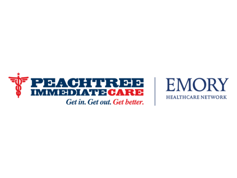 Peachtree Immediate Care and Emory Healthcare Network logo, wordmark, and taglines