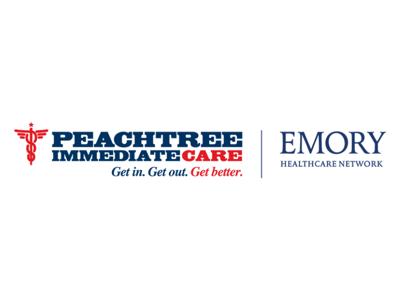 Peachtree Immediate Care and Emory Healthcare Network logo, wordmark, and taglines